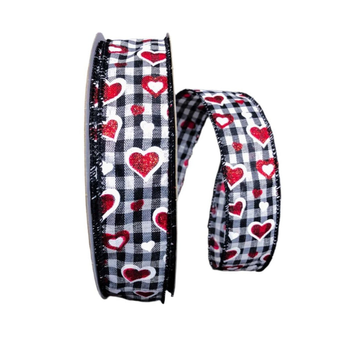 811-09-003 (28204) - Checkered Red/White Hearts 1.5"X50Yd