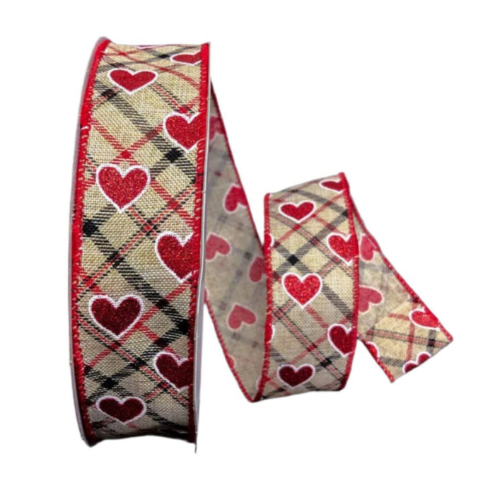 811-09-201 (29001) - Plaid Tan/Black/Red Heart - 1.5" x 50yd