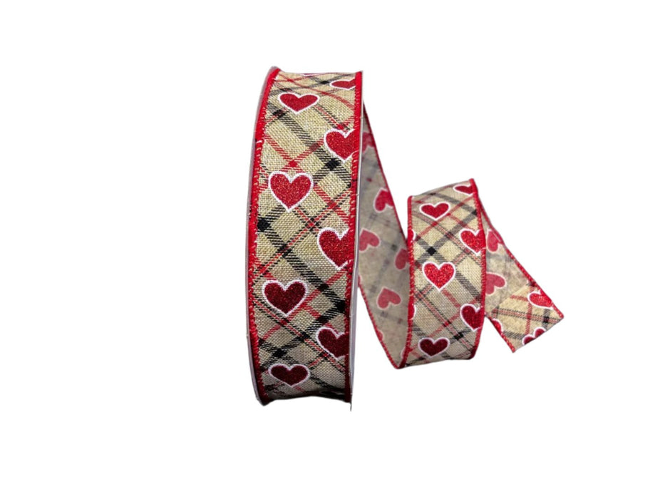 811-09-201 (29001) - Plaid Tan/Black/Red Heart 1.5"X50Yd