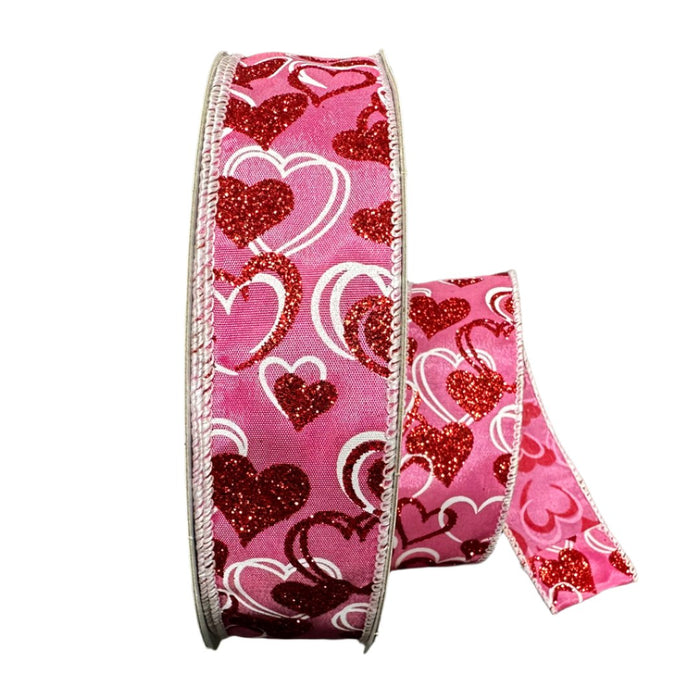 811-09-403 (31906) - Satin Glitter Heart Dark Pink/Red 1.5"X50Yd