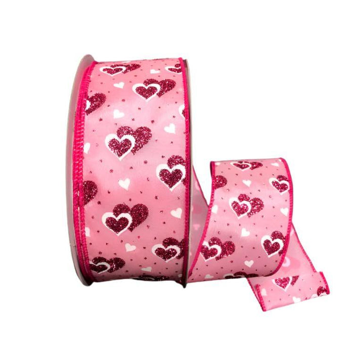 811-40-301 (30549) - Pink Satin/White Dot Heart 2.5"X50Yd