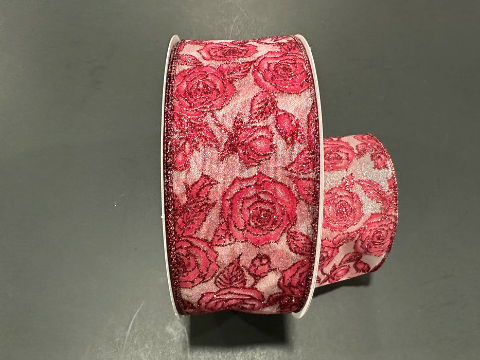 811-40-544 (00080) - Sheer Wired Beauty & Glitter Rose 2.5"x50Yd Red-Pink-White