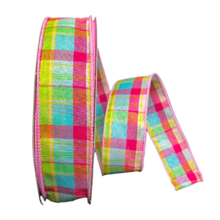 841-09-141 (77477) - Montana Plaid Aqua/Fuchsia/Green - 1.5" x 50yd