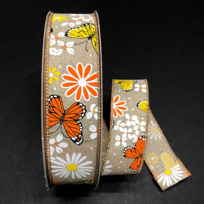 841-09-317 (80655) - Natural Linen Butterfly Flowers - 1.5" x 50yd