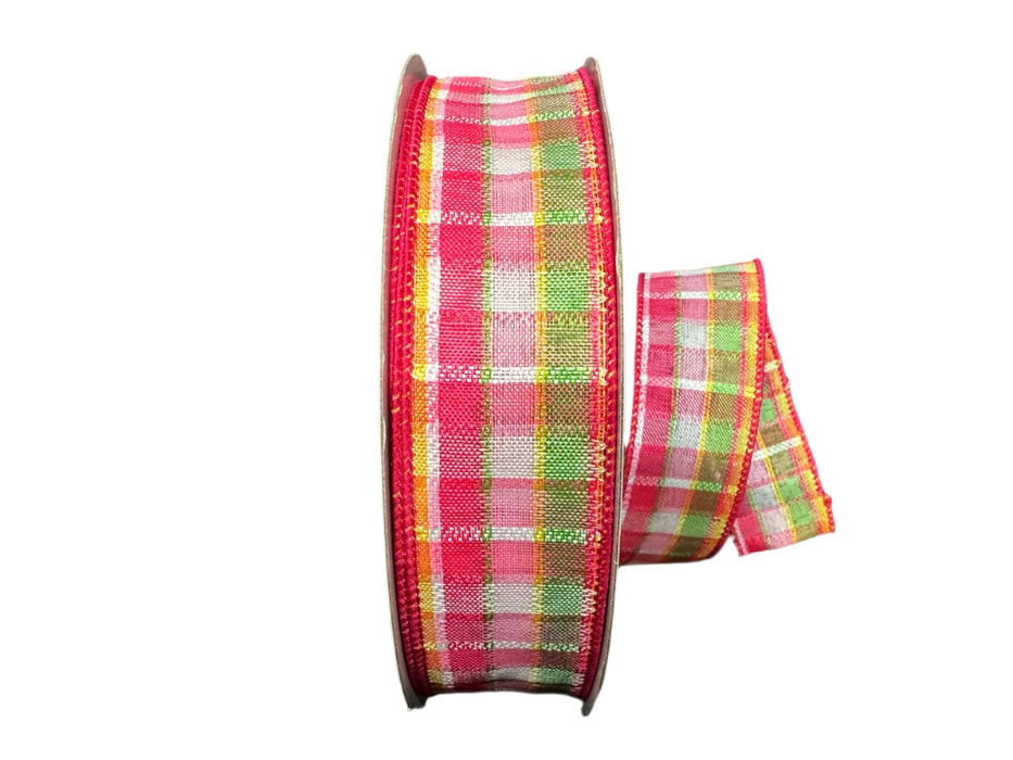 841-09-425 (488) - Kentini Plaid Fuchsia/Lime/Yellow/White 1.5"X50Yd