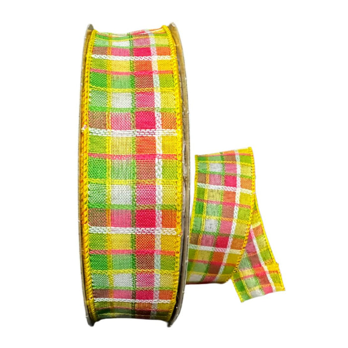 841-09-426 (490) - Kentini Plaid Yellow/Fuchsia/Lime/White - 1.5" x 50yd