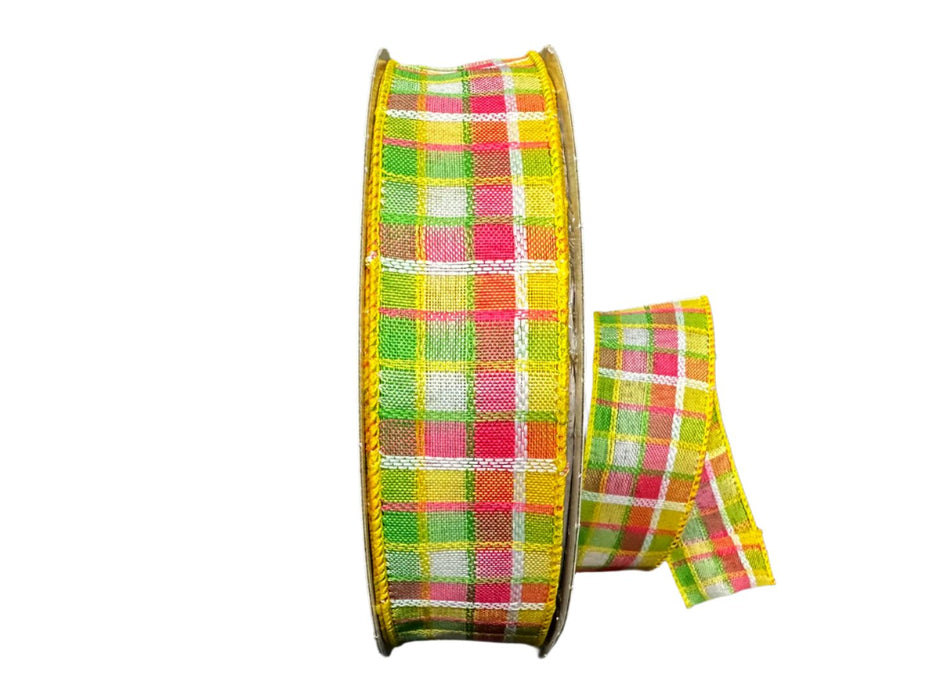 841-09-426 (490) - Kentini Plaid Yellow/Fuchsia/Lime/White 1.5"X50Yd