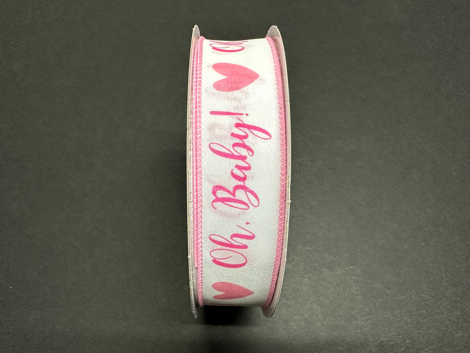 841-09-459 (31902) - Linen Oh Baby! Heart - 1.5" x 50yd - Pink/White