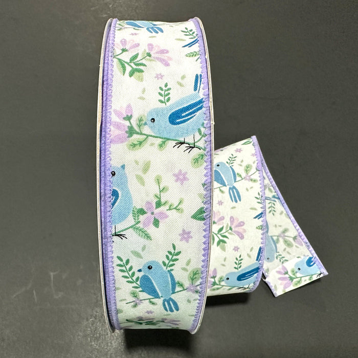 841-09-529 (00077) - Satin Wired Blue Bird - 1.5" x 50yd - Blue/White/Purple