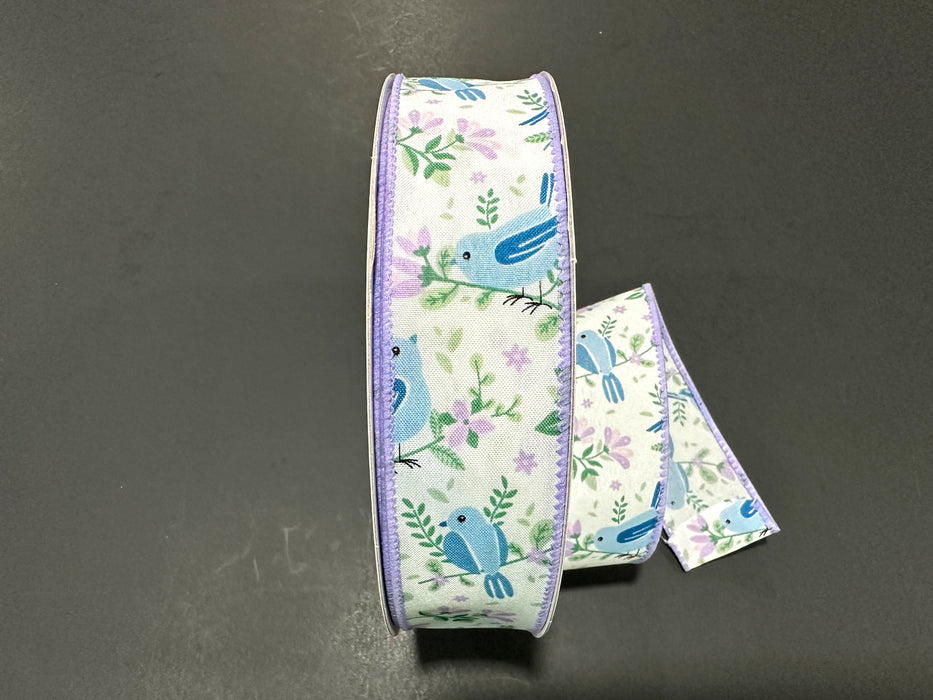 841-09-529 (00077) - Satin Wired Blue Bird - 1.5" x 50yd - Blue/White/Purple