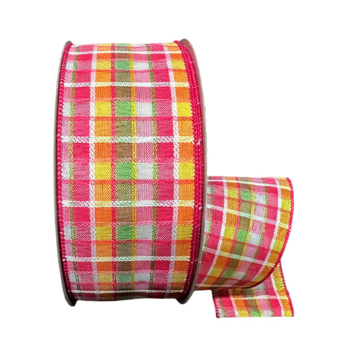 841-40-425 (489) - Kentini Plaid Fuchsia/Lime/Yellow/White - 2.5" x 50yd