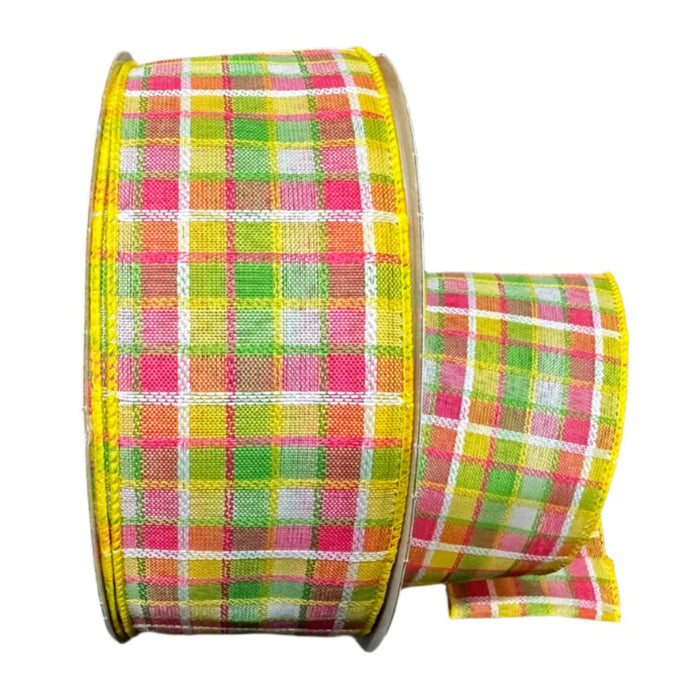 841-40-426 (491) - Kentini Plaid Yellow/Fuchsia/Lime/White - 2.5" x 50yd