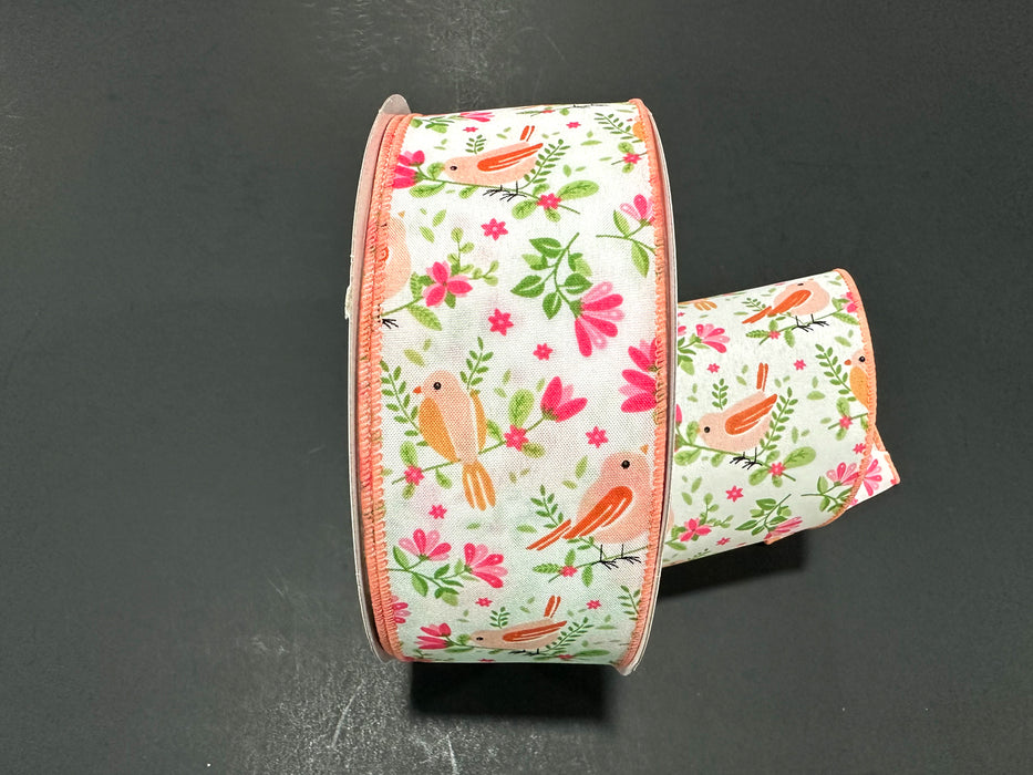 841-40-528 (00081) - Satin Wired Orange Bird 2.5"x50Yd Orange-White-Pink