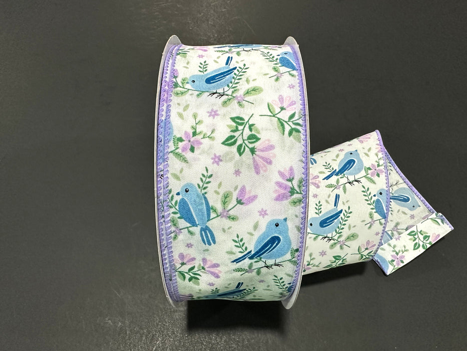 841-40-529 (00082) - Satin Wired Blue Bird 2.5"x50Yd Blue-White-Purple