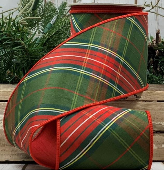 DS87-0951 (31163) - Dupion Diagonal Plaid, Red/Green/Yellow 4"X10Yd