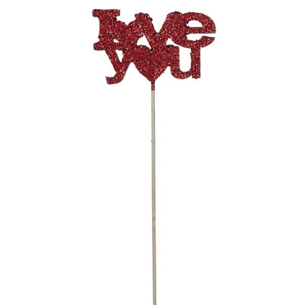 9-129K/1-LV (27052) - Red Glitter Love You Pick 4.75"