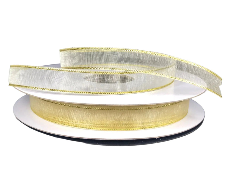 900401-41 (32108) - Wired Organza Monofilament Edge #1.5 - 3/8" x 25yd - Ivory/Gold