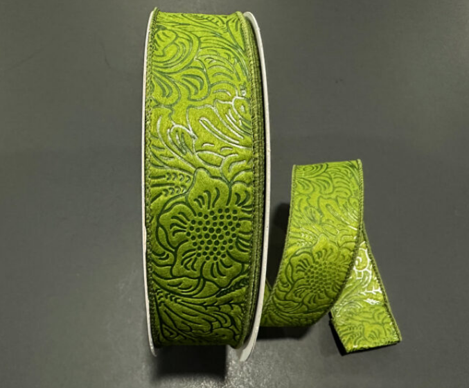 984209-08C (00208) - Flower Embossed Breeze #9 - 1.5" x 50yd - Moss
