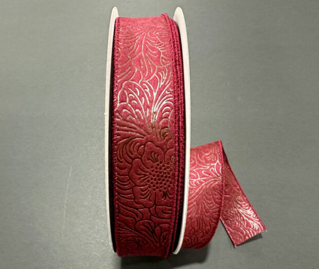 984209-10C (00209) - Flower Embossed Breeze #9 - 1.5" x 50yd - Burgundy