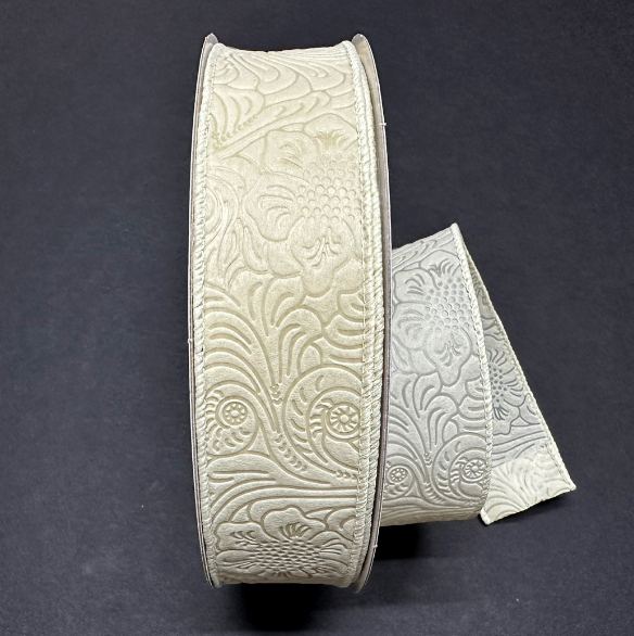 984209-18C (00210) - Flower Embossed Breeze #9 - 1.5" x 50yd - Ivory