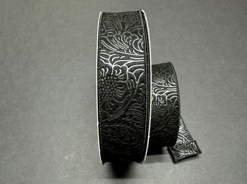 984209-21C (00062) - Flower Embossed Breeze #9 - 1.5" x 50yd - Black