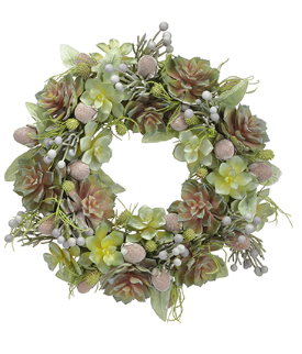 CE0052-GR/MV (27111) - Echeveria/Leucad/Bruni 18" Wreath