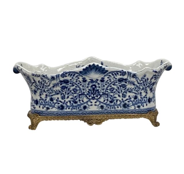 CPLA9222.BLWH (32120) - Planter 16"X6.5" Blue/White