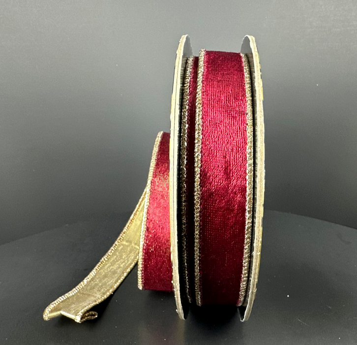 D73648-10-10 (11539) - Velvet Burgundy 1"X10Yd Gold