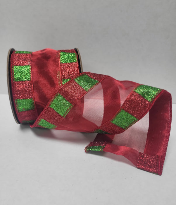 DS05-0422 (00360) - Tissue Silk Glitter Edge, 4"X10Yd Red Green REG $69.90