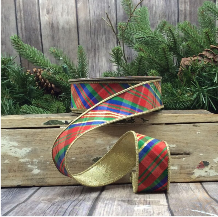 DS05-0864 (11362) - Dupion Diagonal Yuletide Plaid, 4"X10Yd Red/Green/Blue