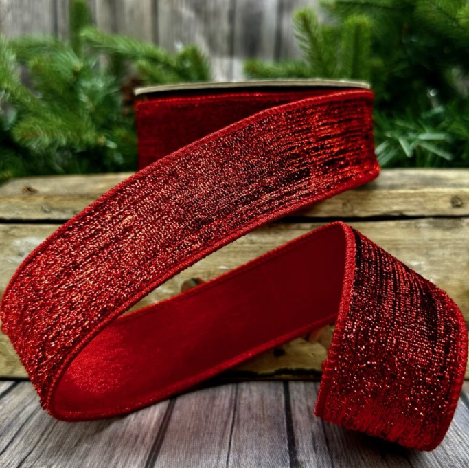 DS05-0992 (11646) - Metallic Velvet Matching Metallic 1.5"X10Yd Red