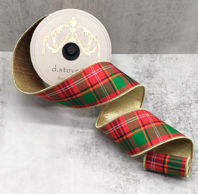DS05-1201 (11364) - Dupion Asher Plaid Metallic, 2.5"X10Yd Red/Green/White