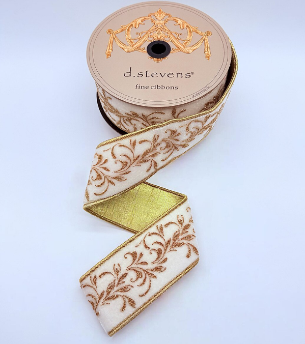 DS05-2206 (11367) - Velvet Angel's Trumpet Glitter 2.5"X10Yd White/Gold