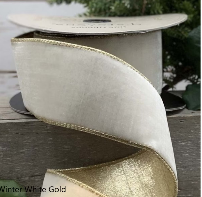 DS07-1460 (00374) - Lush Velvet Metallic Gold Back 2.5"X10Yd White/Gold (N)