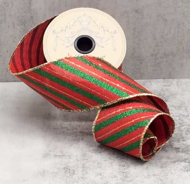 DS09-4821 (00364) - Linen Diagonal Stripe, 4"X10Yd Red/Green/Gold