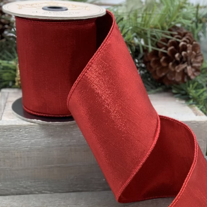 DS33-2020 (11650) - Faux Metallic Dupion, 4"X10Yd Red