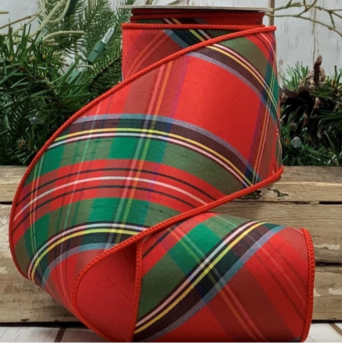 DS87-0995 (11375) - Dupion Traditional Holiday Plaid, 4"X10Yd Red/Blue/Green