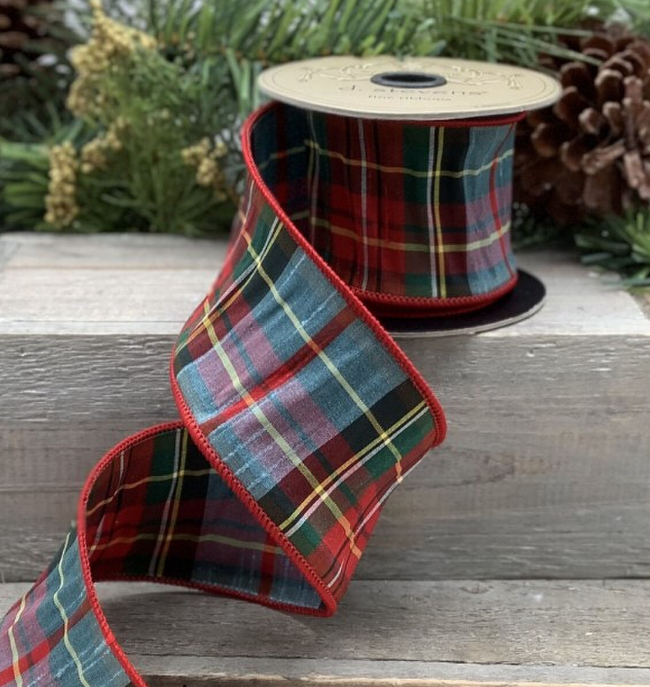 DS88-1313 (11376) - Faux Dupion Traditional Tartan, 2.5"X10Yd Red/Blue