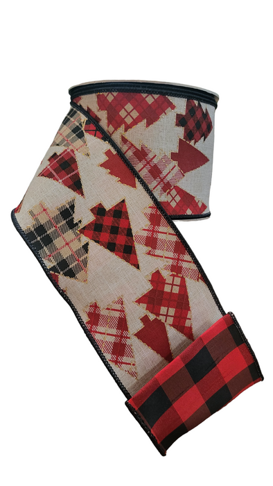 DS88-1807 (28792) - Trees/Checked Back, Red/Black 4"X10Yd