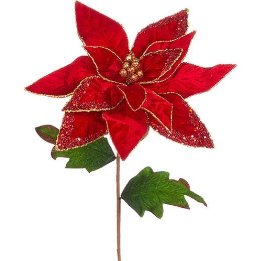 F4026050 (29924) - Beaded Red Pointsettia Stem 26"