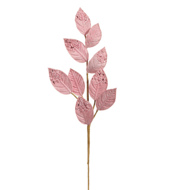 F4406718 (32132) - Beaded Tip Pink Leaf Spray 26"