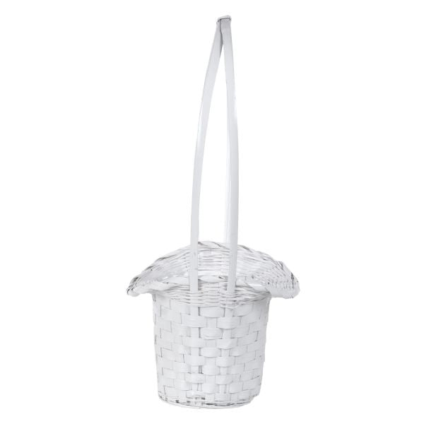5-904/1-WH (13971) - 6.5" White Wash Bamboo Flower Basket with Handle