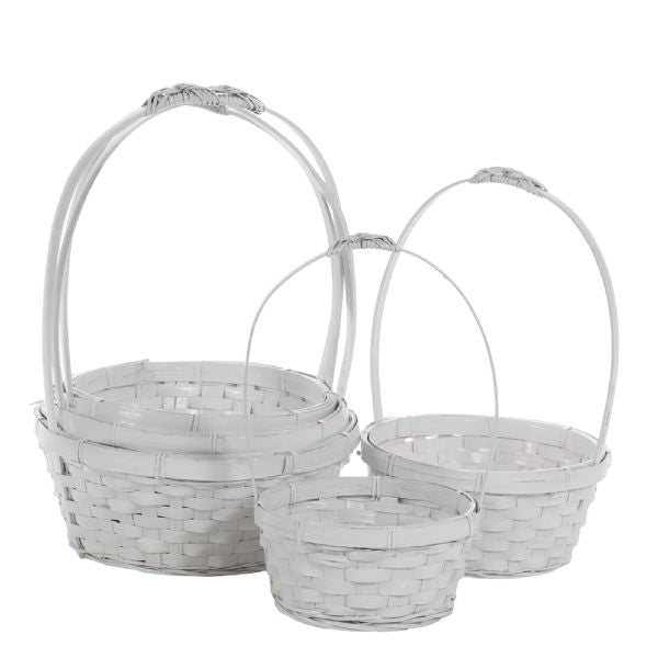 5-009WH/5 (16648) - 6"-10" White Heavy Bamboo Basket with Handle, 5/Set