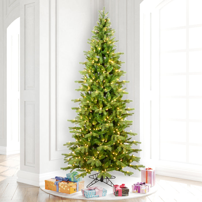 K186176LED (100) - Balsam Spruce Slim Artificial Christmas Tree 7.5' x 44", Warm White LED Lights