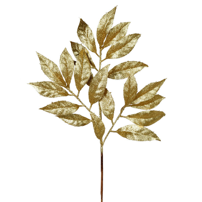 L194508 (27370) - Gold Glitter Bay Leaf Spray 21"