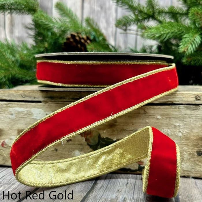 DS07-1717 (00496) - Lush Velvet Metallic 1"X10Yd, Light Gold/Hot Red