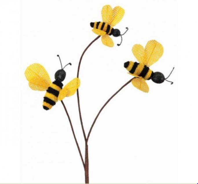 MT22286 (31432) - Chenille Burlap Bee Spray X3 Ye/Bk 26"