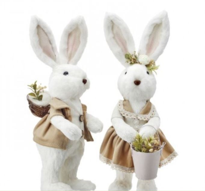 MT25088 (31435) - Sisal Dressed Bunny W Egg Iv/Be 12.25" St/2