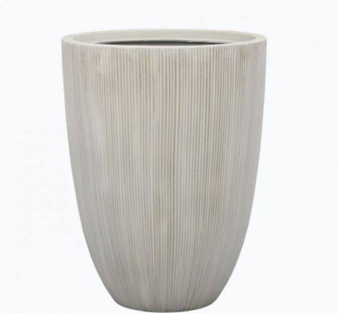 MT25333 (31468) - Fiber Resin Grooved Tall Planter White 14.5"X19"