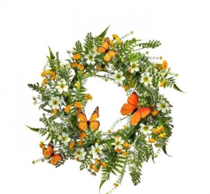 MTF22531 (31443) - Mixed Daisy/Monarch Wreath Wh/Ye 22"